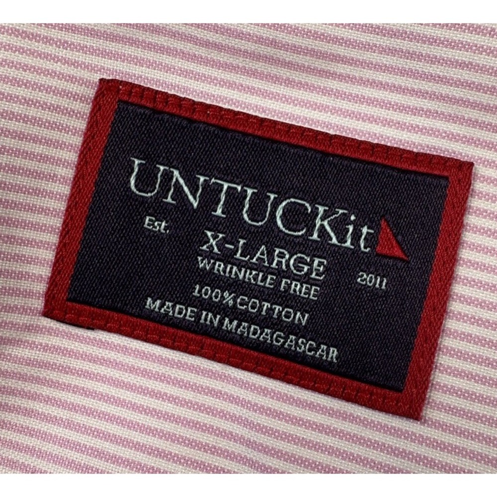 Untuckit Wrinkle Free Mens Long Sleeve Button Up Shirt Pink White Stripe XL‎
